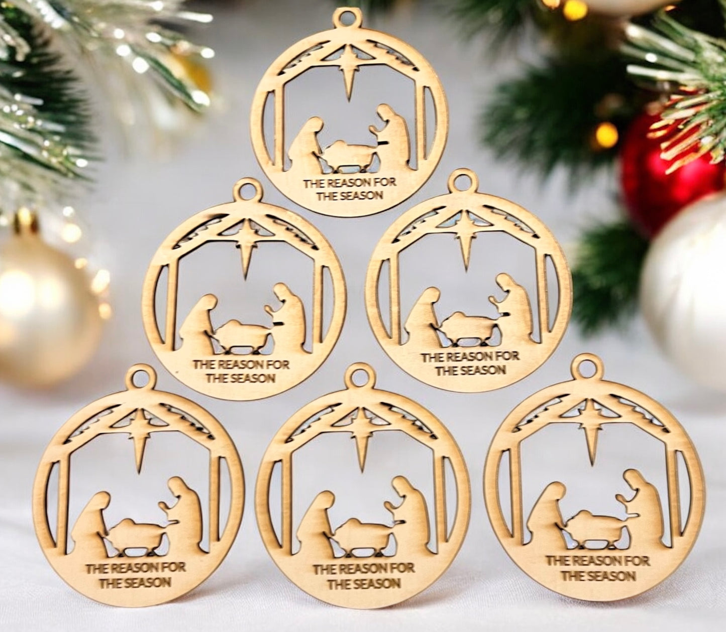 Christmas Nativity Ornament engraved with “The Reason for the season”
