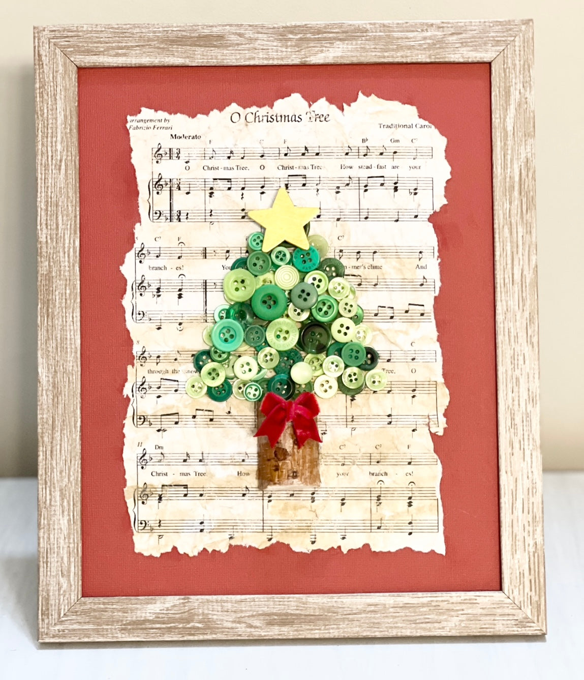 Button Art - Inspired by “O Christmas Tree” | 8”x10” Frame | handmade gift | hostess gift | teacher gift