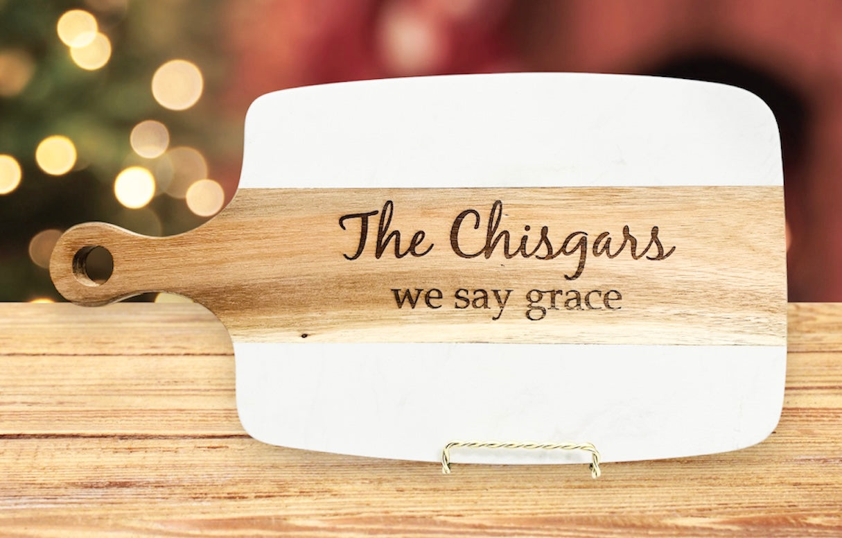 Custom | Engraved Wood & Marble Cutting Board | Wedding Gift | Pastor Gift | Bridal Shower | Anniversary Gift | House Warming Gift