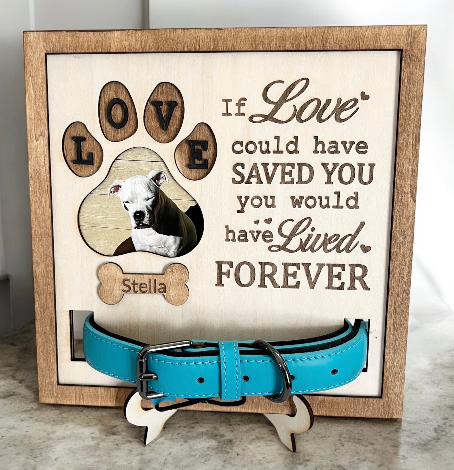 Custom and Personalized Pet Memorial with Display Stand - Collar Display - Photo Frame - Memorial Gift
