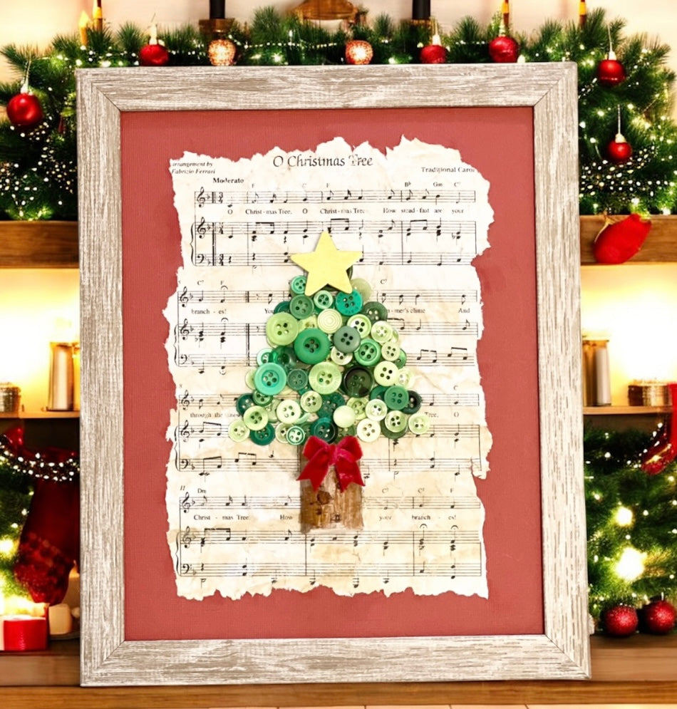Button Art - Inspired by “O Christmas Tree” | 8”x10” Frame | handmade gift | hostess gift | teacher gift