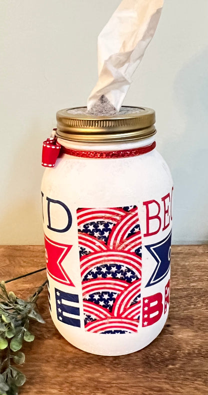 Custom Mason Jar Tissue Holder:  Patriotic Themed
