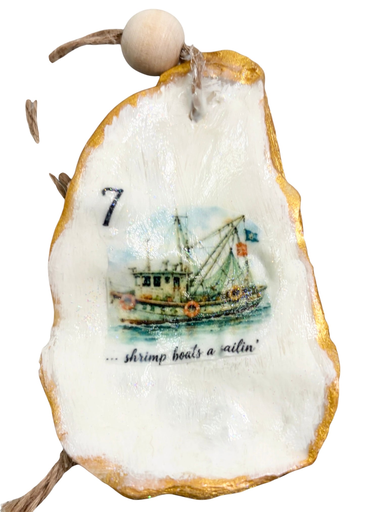 12 Days of Cajun Christmas Oyster Shell Ornament Set: