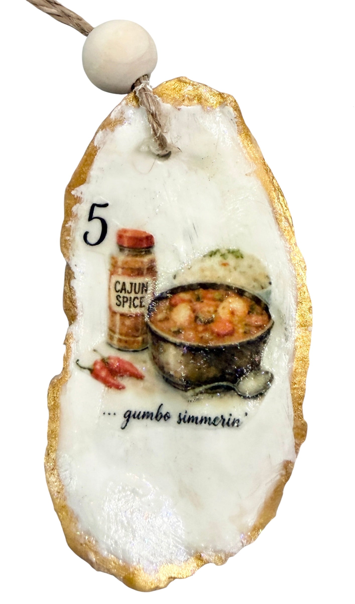 12 Days of Cajun Christmas Oyster Shell Ornament Set: