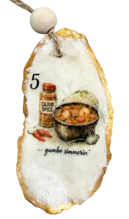 12 Days of Cajun Christmas Oyster Shell Ornament Set: