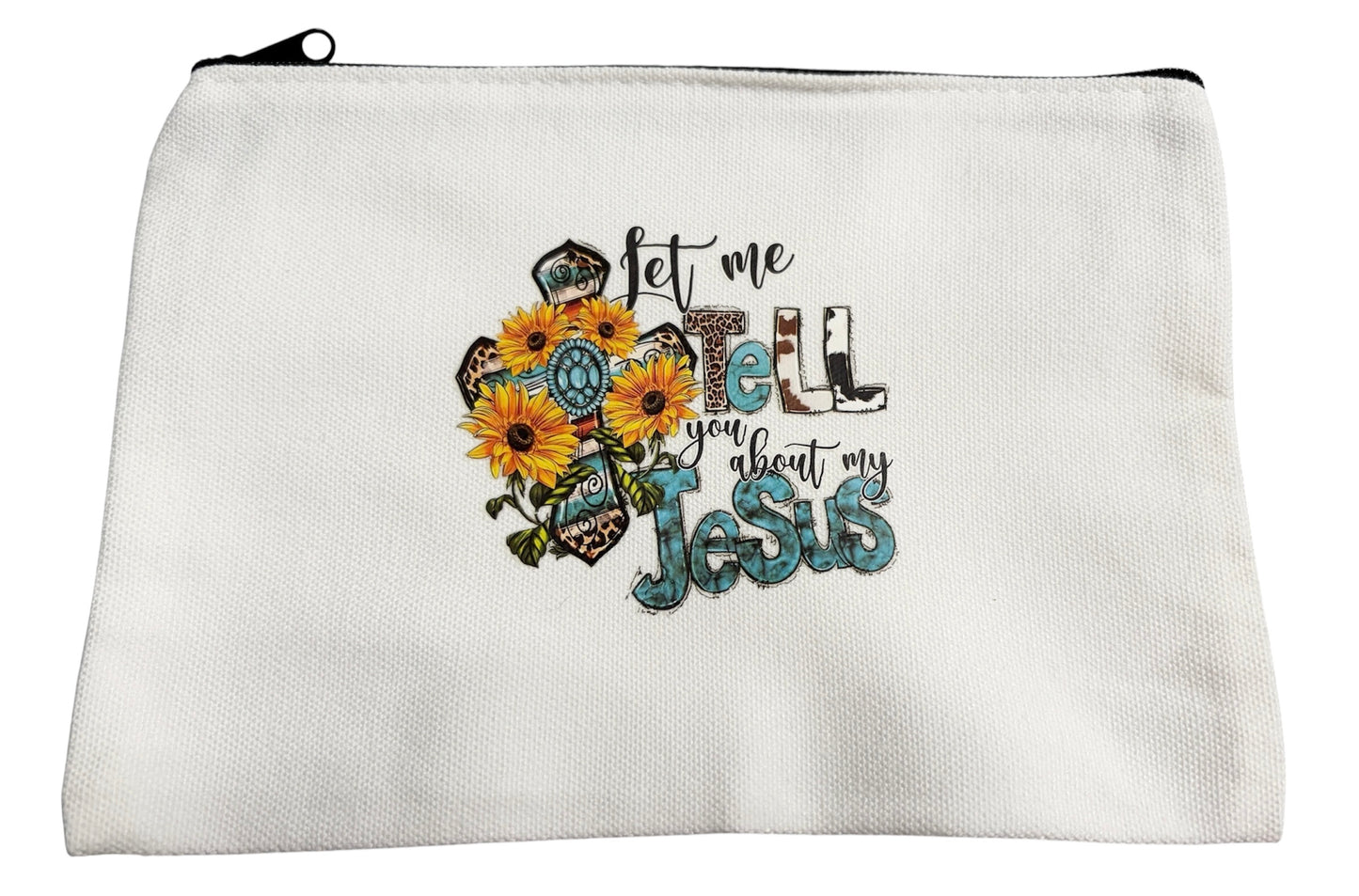 Christian Canvas Tote with Coordinating Zippered Pouch - Black Theme with Sunflowers