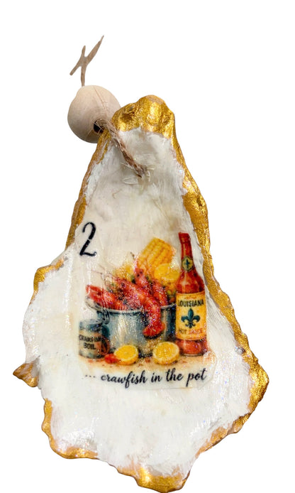 12 Days of Cajun Christmas Oyster Shell Ornament Set: