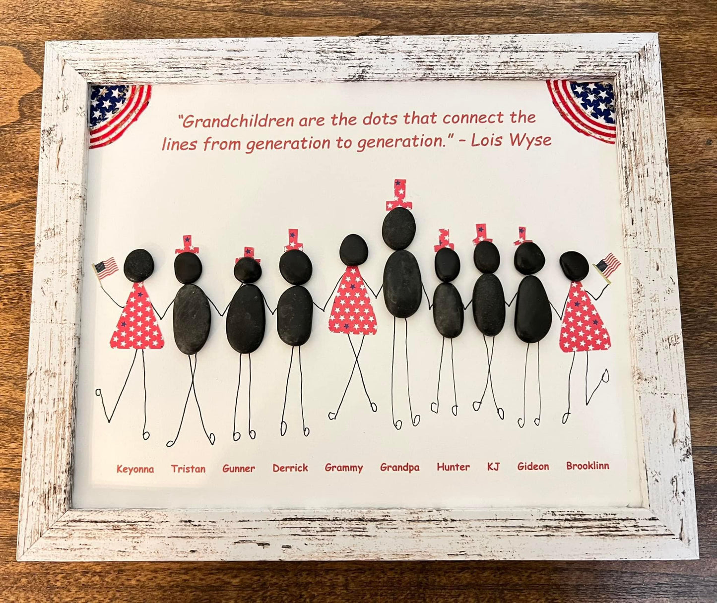 Patriotic Themed Pebble Family - Framed Art