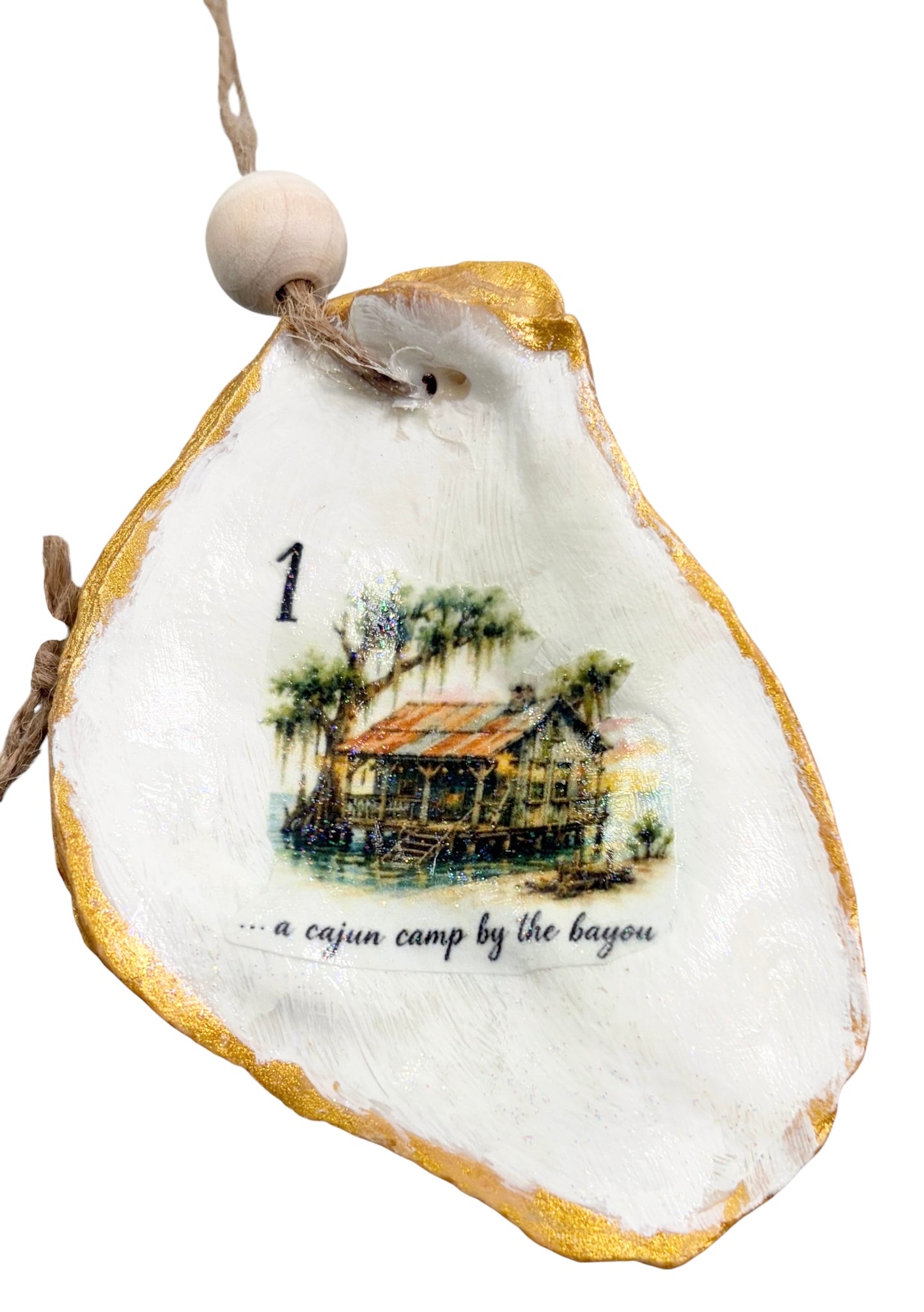 12 Days of Cajun Christmas Oyster Shell Ornament Set: