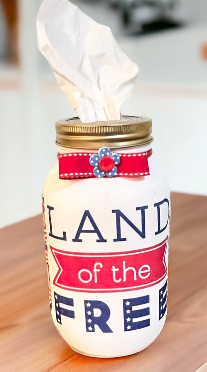 Custom Mason Jar Tissue Holder:  Patriotic Themed