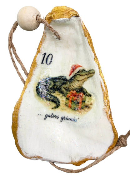 12 Days of Cajun Christmas Oyster Shell Ornament Set: