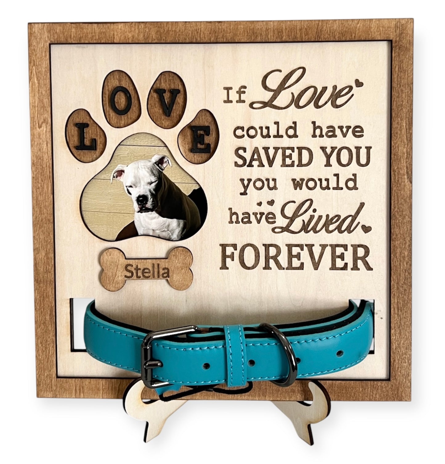 Custom and Personalized Pet Memorial with Display Stand - Collar Display - Photo Frame - Memorial Gift