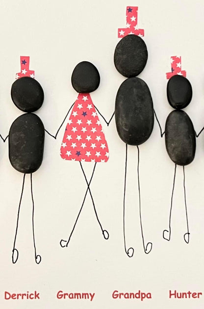 Patriotic Themed Pebble Family - Framed Art