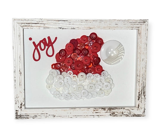 Button Art - Inspired by Santa!  8”x 8” Shadow Box Frame |  handmade gift | hostess gift | teacher gift | Tiered tray decor