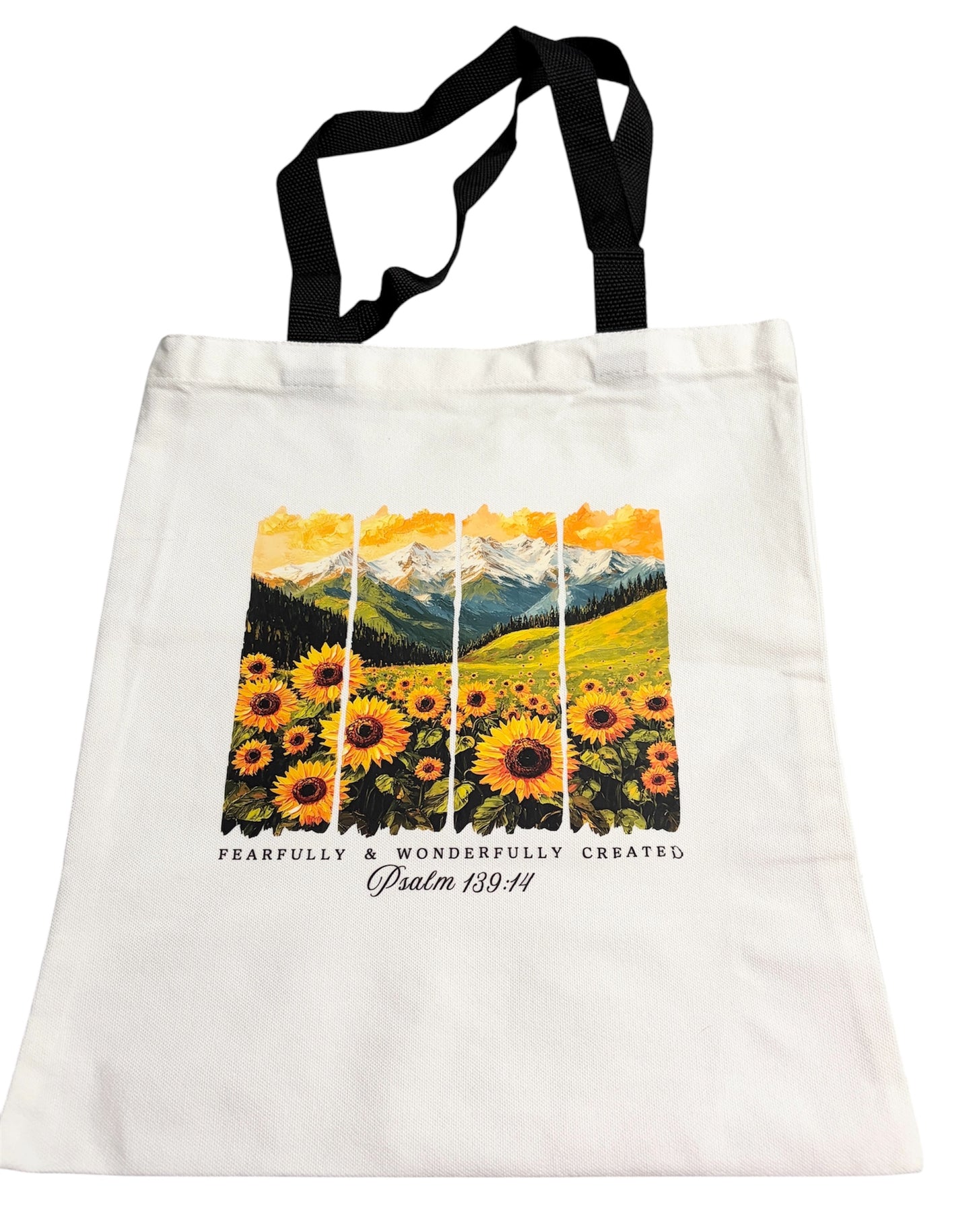 Christian Canvas Tote with Coordinating Zippered Pouch - Black Theme with Sunflowers