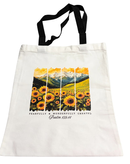 Christian Canvas Tote with Coordinating Zippered Pouch - Black Theme with Sunflowers