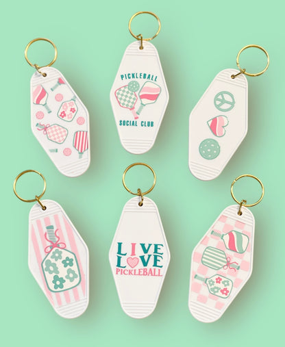 Pickleball Key Chains | Vintage Style Motel Key Design | Set of 6