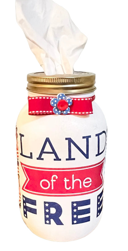 Custom Mason Jar Tissue Holder:  Patriotic Themed