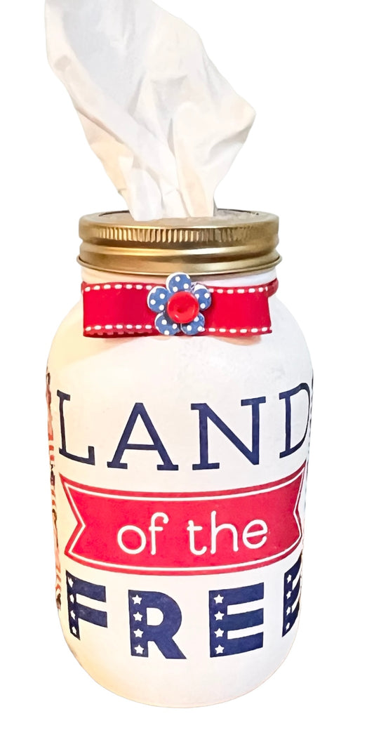 Mason Jar Tissue Holder:  Patriotic Themed