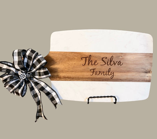 Custom | Engraved Wood & Marble Cutting Board | Wedding Gift | Pastor Gift | Bridal Shower | Anniversary Gift | House Warming Gift