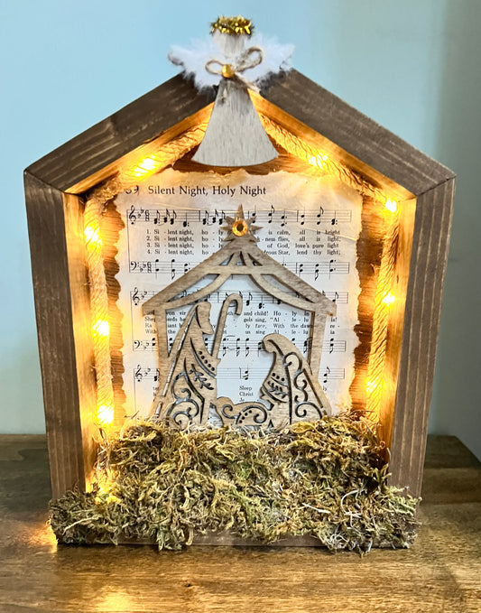 Custom Handmade Wooden Nativity Shadow Box with Lights