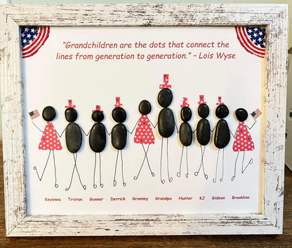 Patriotic Themed Pebble Family - Framed Art
