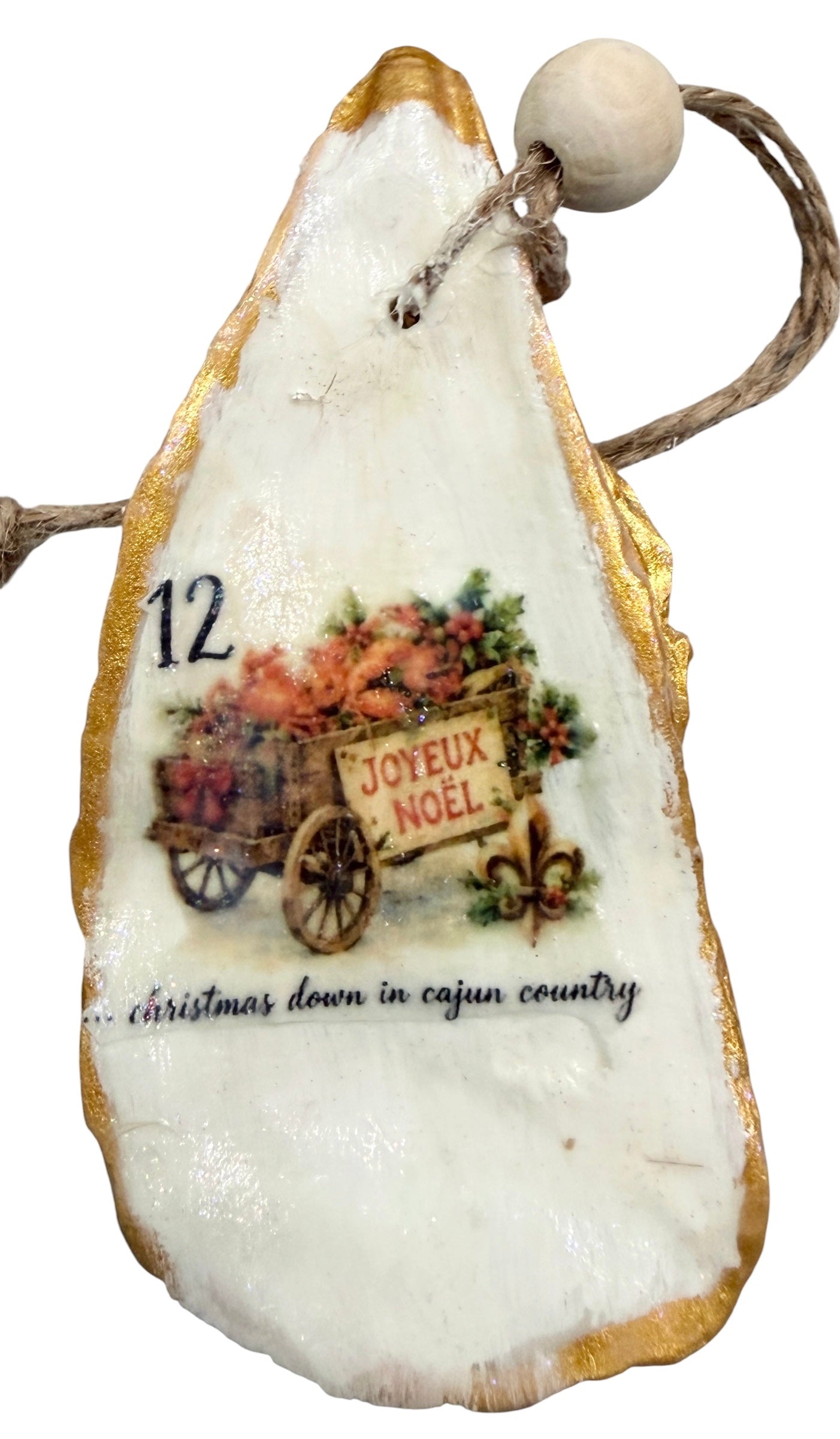 12 Days of Cajun Christmas Oyster Shell Ornament Set: