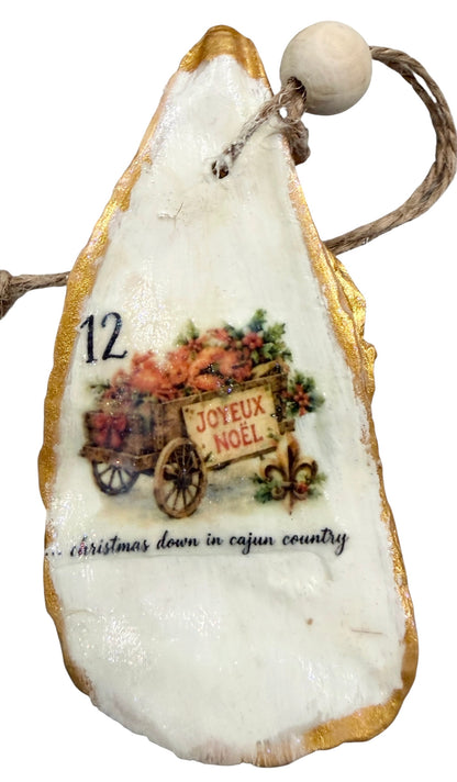 12 Days of Cajun Christmas Oyster Shell Ornament Set: