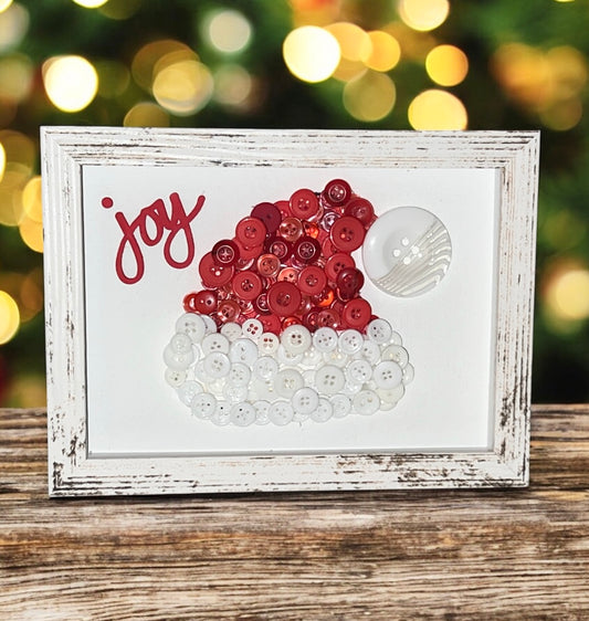 Button Art - Inspired by Santa!  8”x 8” Shadow Box Frame |  handmade gift | hostess gift | teacher gift | family gift