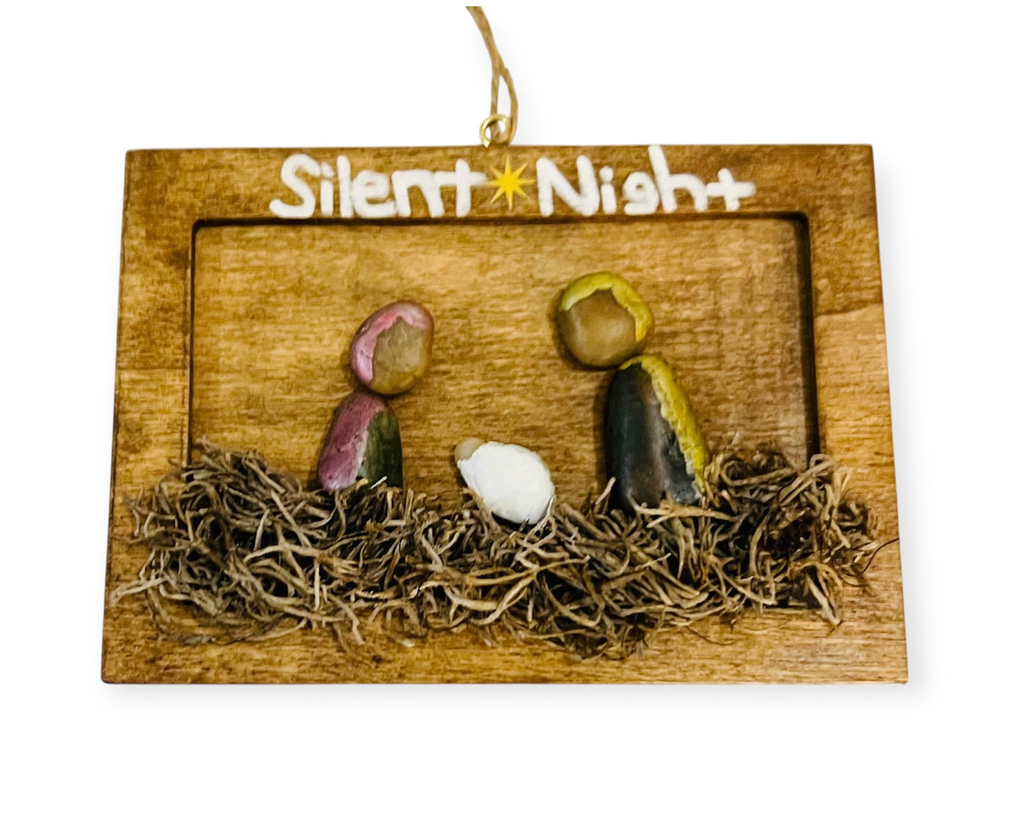 Handmade Holy Family Ornament - Pebble Art