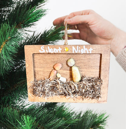 Handmade Holy Family Ornament - Pebble Art