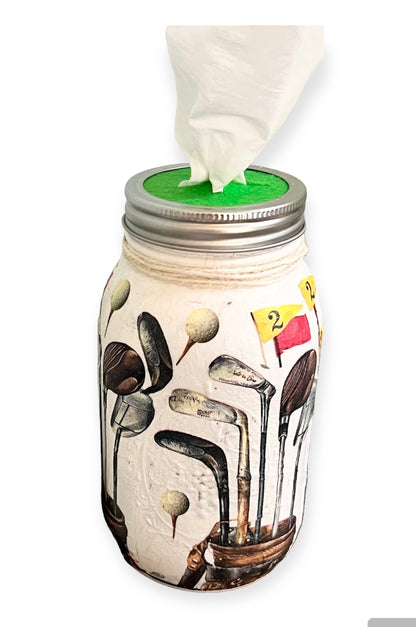 Mason Jar Tissue Holder:  Golf Themed