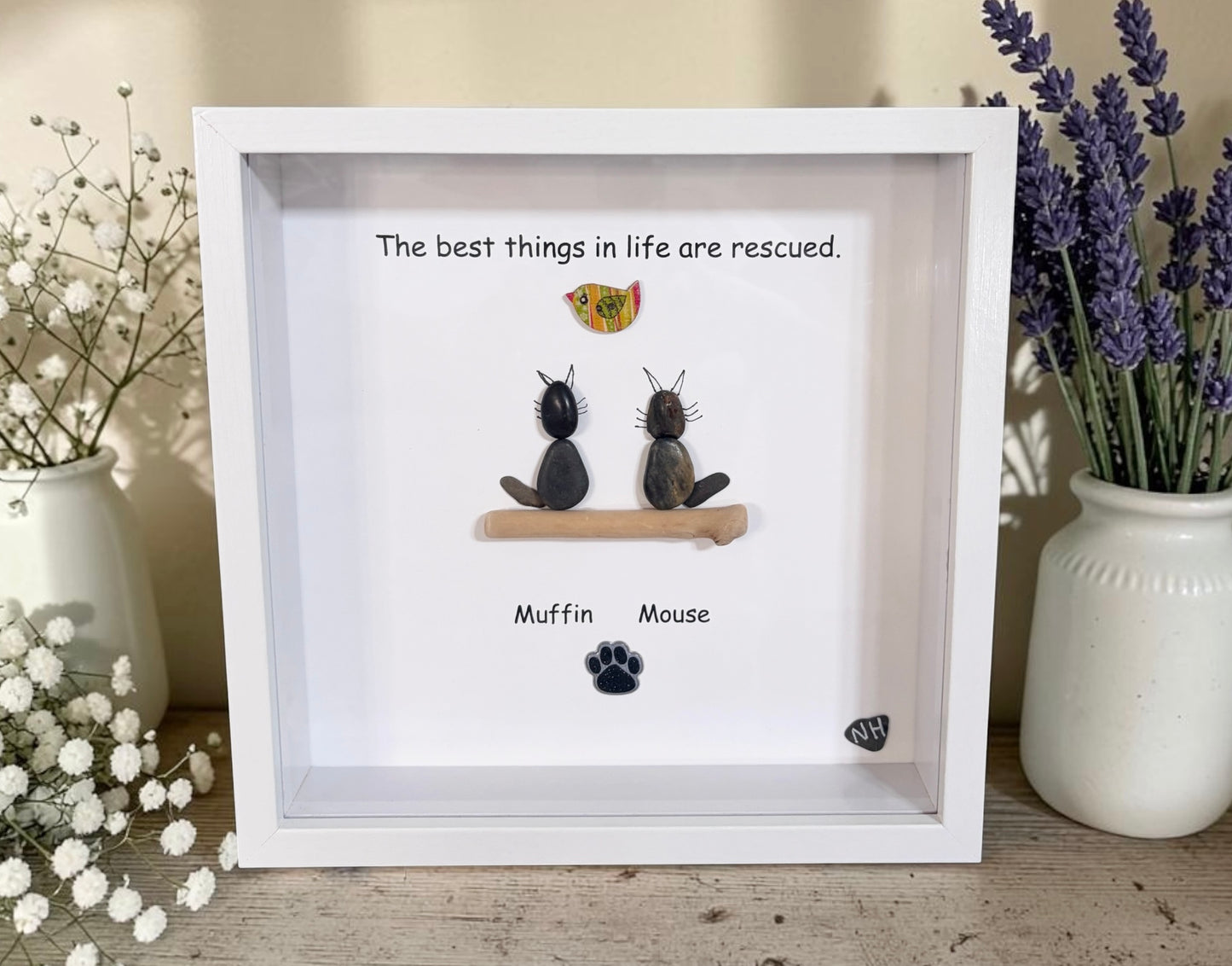 Custom & Personalized Pebble Pet Shadow Box - Cat(s)