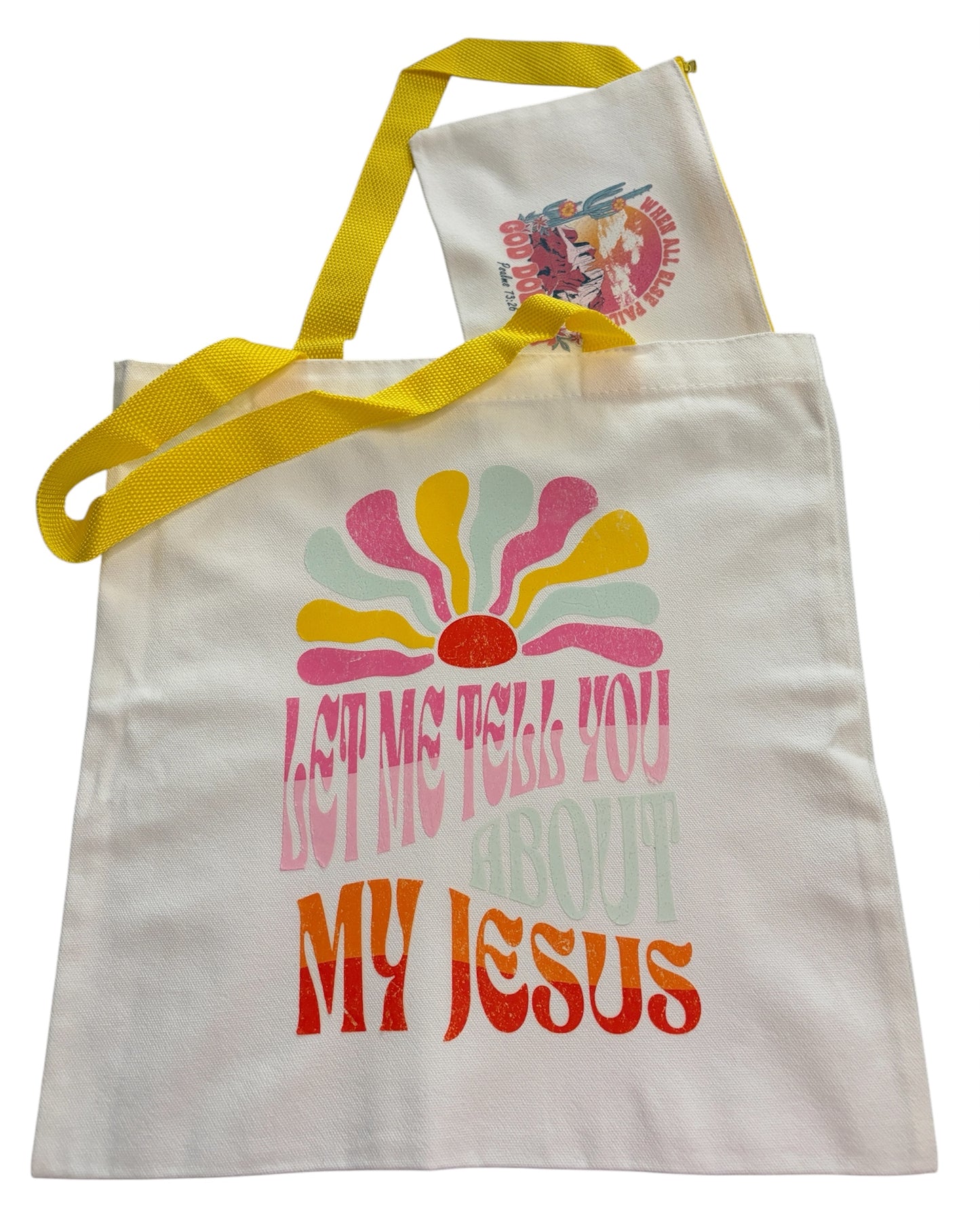 Christian Canvas Tote with Coordinating Zippered Pouch - Yellow Theme: